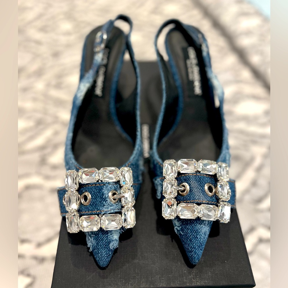 Dolce and Gabbana, Denim den kitten sling backs